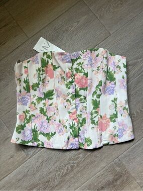 Zara Cream Floral Strapless Corset Top with Pastel Accents